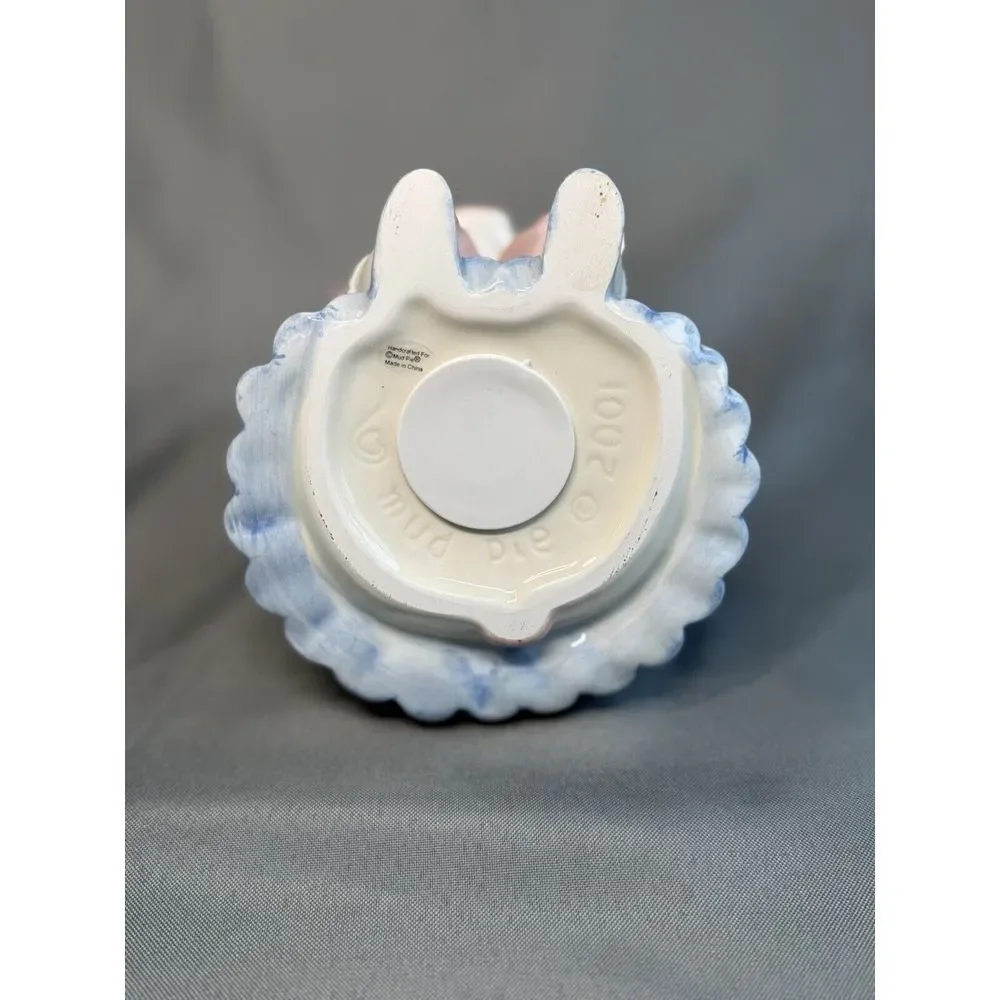 Vintage Mud Pie Be‎ Classic Piggy Bank Pig With Classy Scarf Bow Cute Blue Skirt
